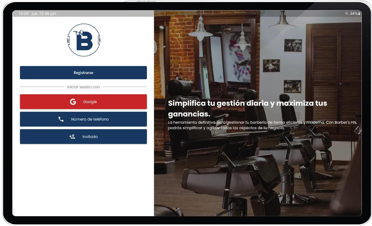 Tablet con app de barbería